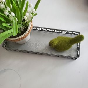 FREE SHIPPING ☆Grey silver metal oblong rectangular tray